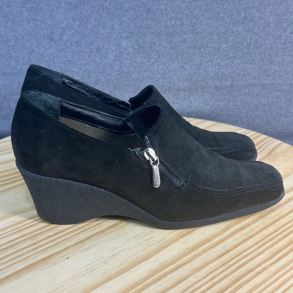 Aquatalia by Marvin K Black Suede Wedge Ankle Boots Zipper Size 8 Made in Italy